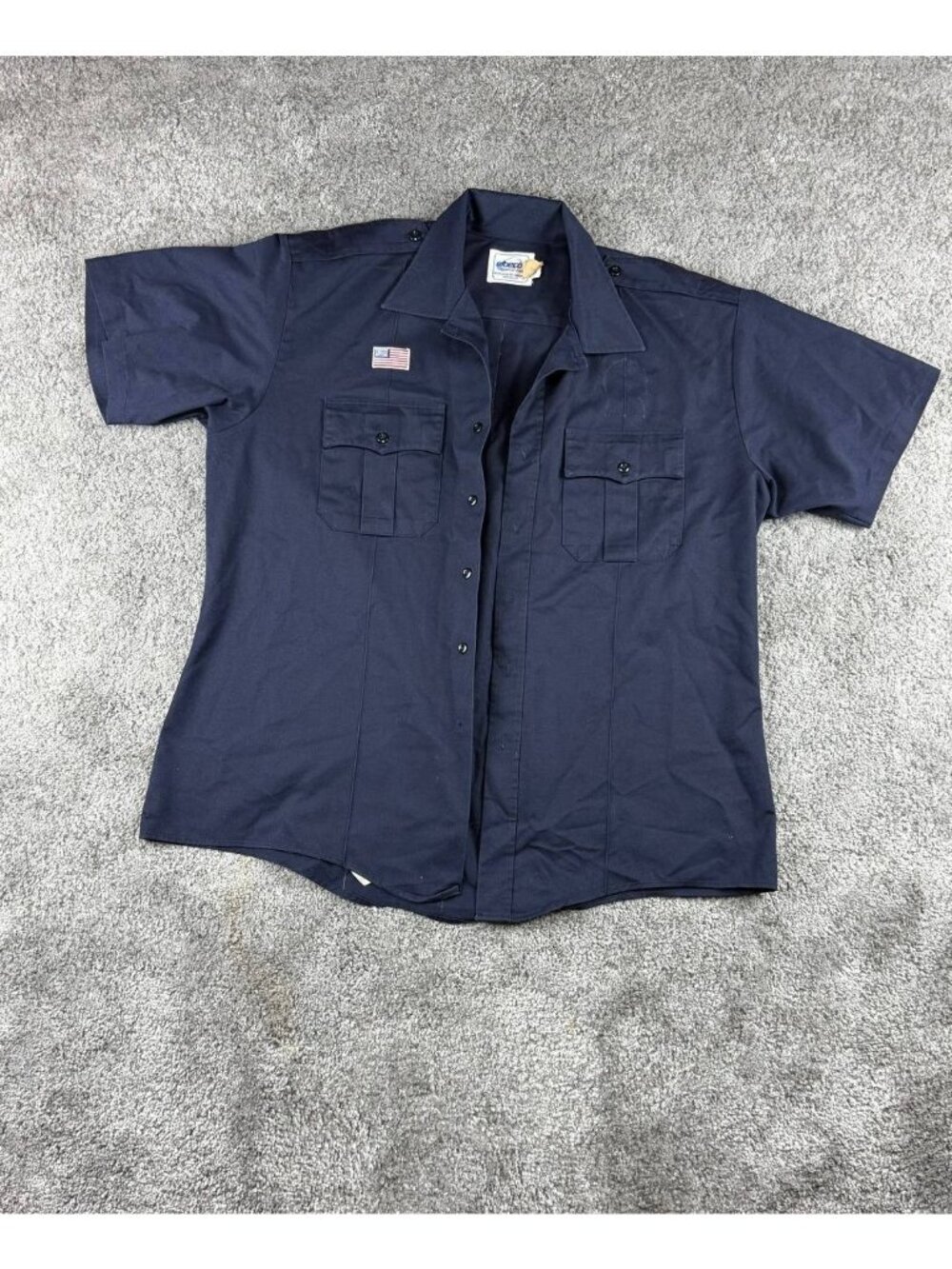 Elbeco Tactical Twill Uniform Shirt Navy Short Sleeve USA Flag Patch XL